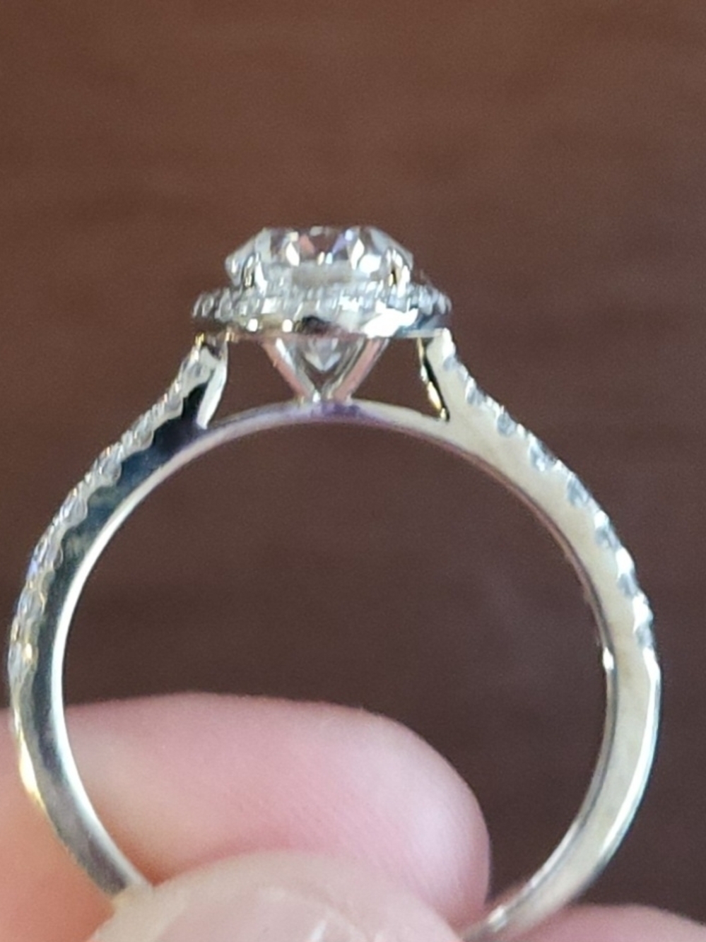Sterling Silver Oval Halo Ring with Clear Moissanite Center - Picture 2 of 5